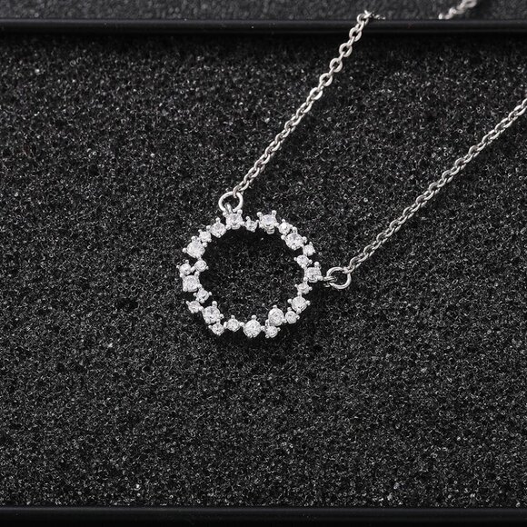 💎 "Dainty Refine Shiny Hollow Round CZ Pendant Necklace for Women, INDN8634 - Picture 2 of 7